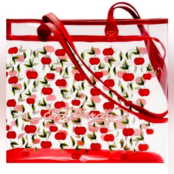 ED HARDY CHERRY LARGE CLEAR TOTE NWT - Picture 6 of 10